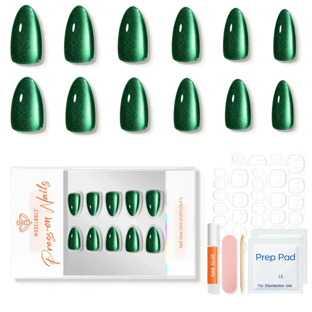 modelones Emerald Glow lösnaglar grön cat eye