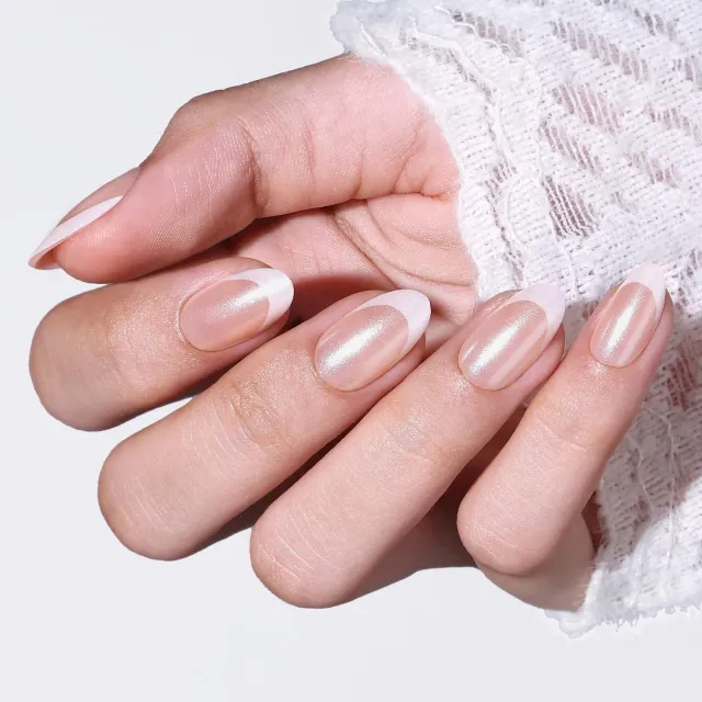 Modelones French Tip lösnaglar Short Almond Glazed Glitter 32-pack