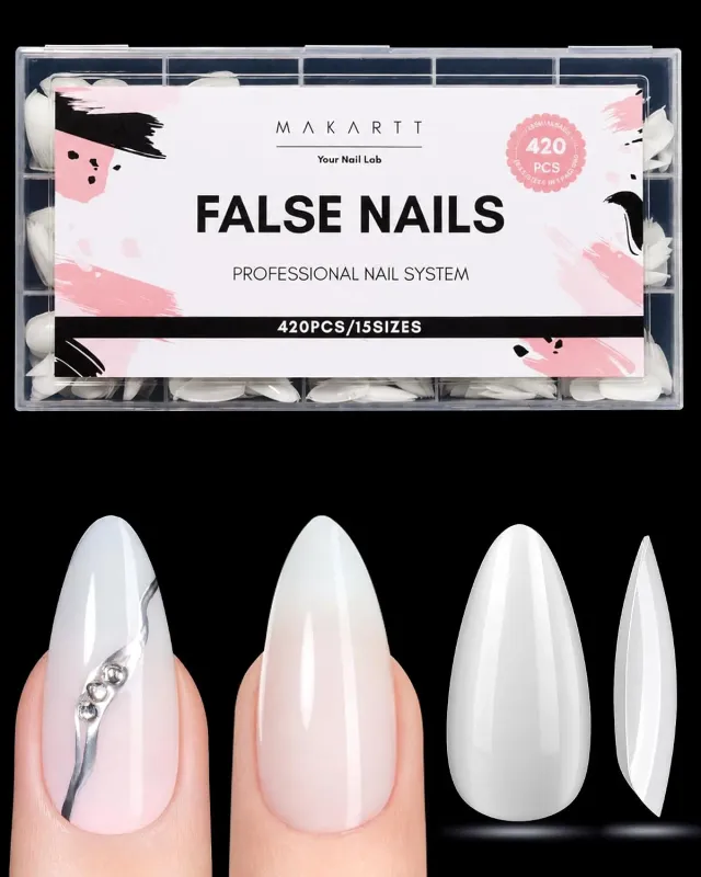 Makartt Natural White nageltippar almond M 420-pack