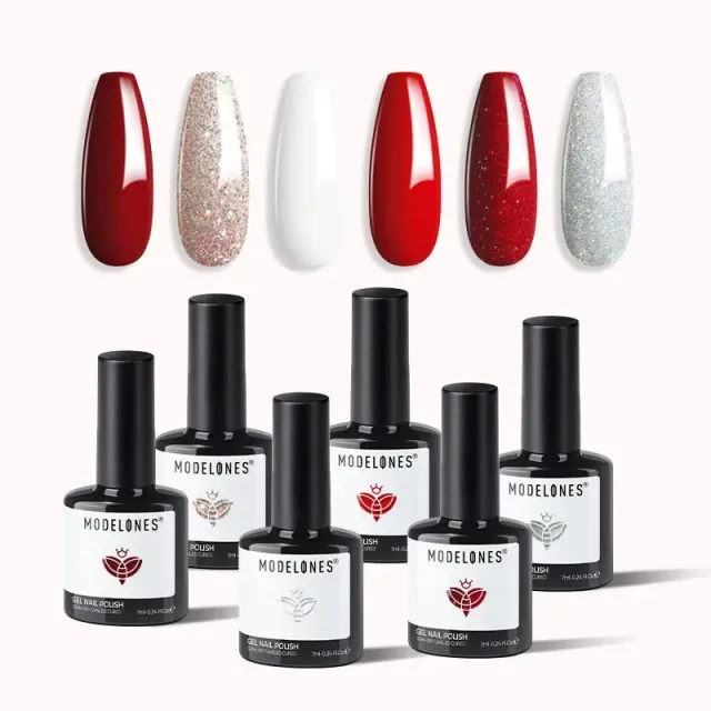 Modelones Lucky Cat gellack 6 färger röd glitter