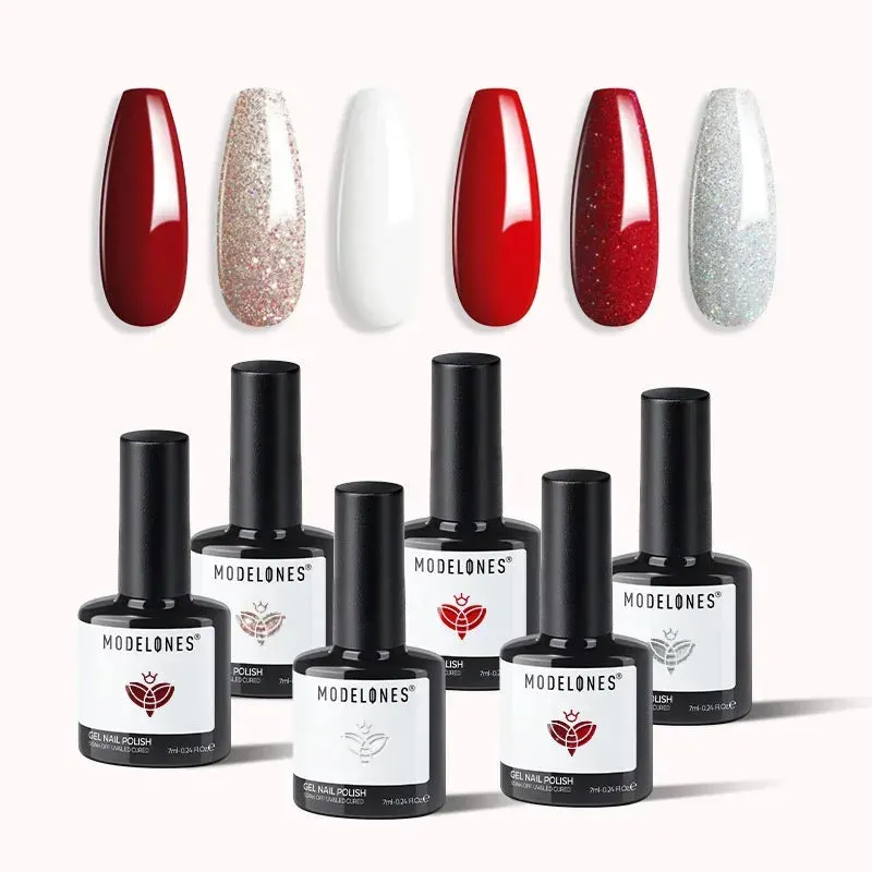 Modelones Lucky Cat gellack 6 färger röd glitter