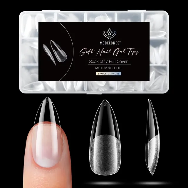 Modelones Medium Stiletto nageltippar 510-pack gel