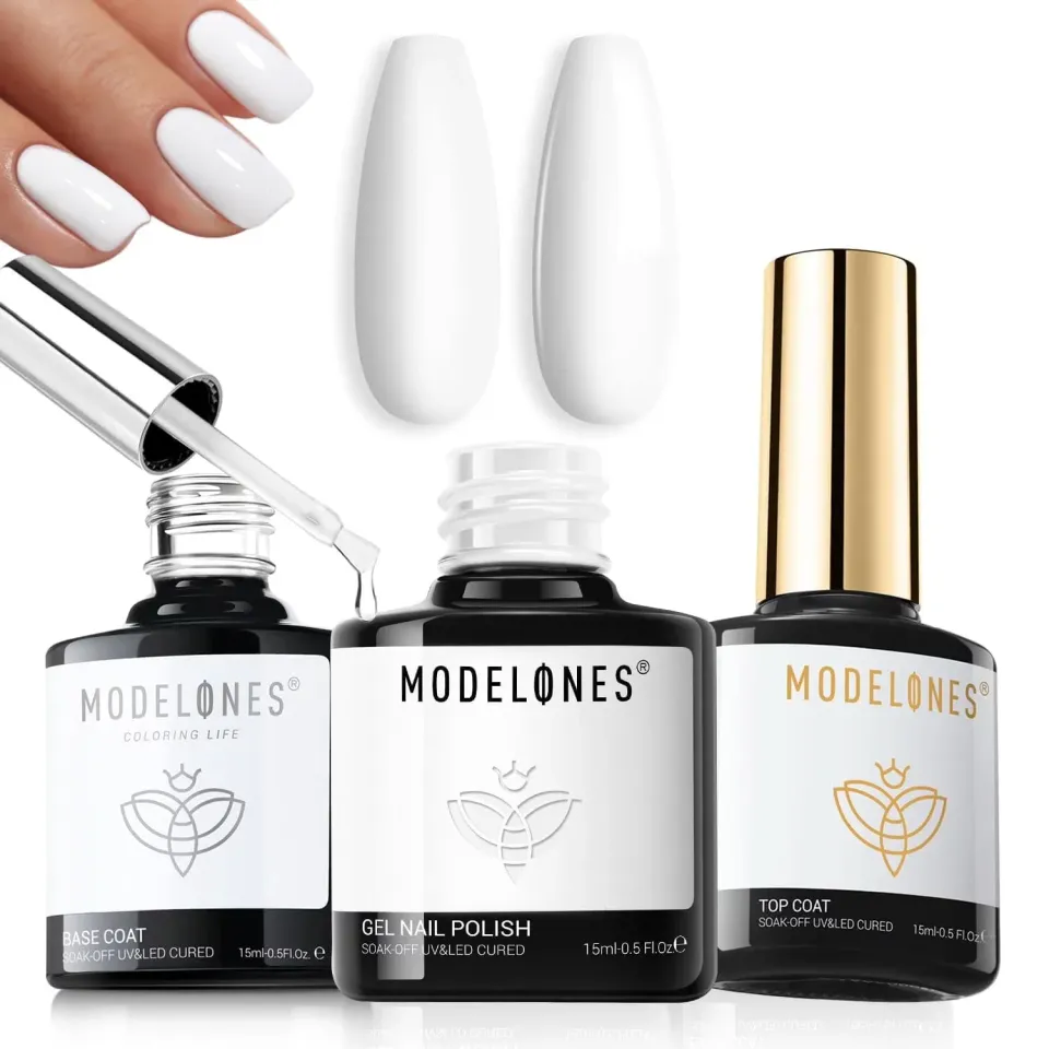 Modelones Top Base vit gellack 3-pack no wipe täckande