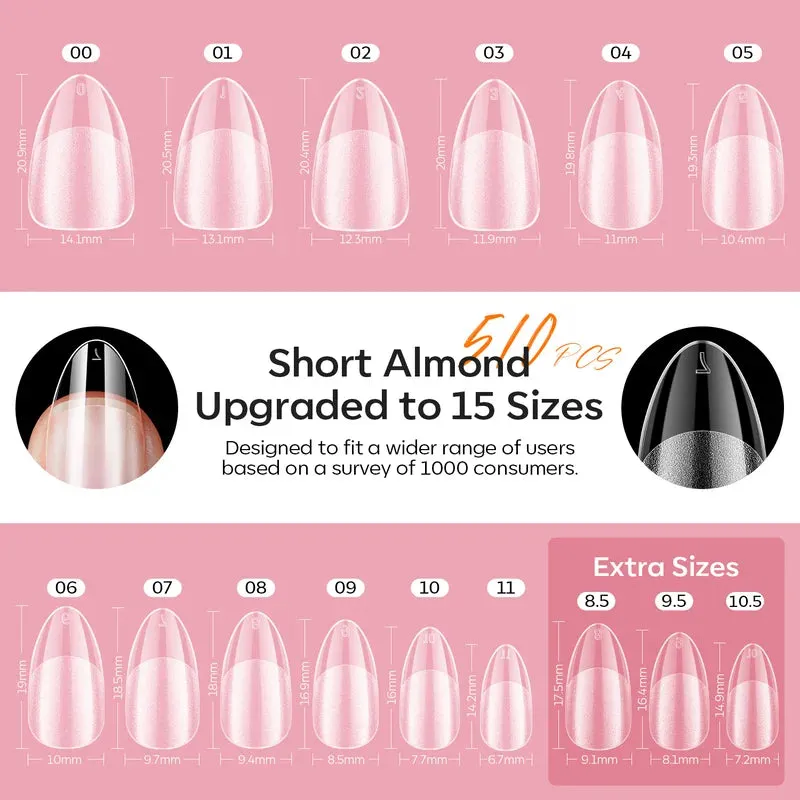 modelones Short Almond nageltippar kit 510 st