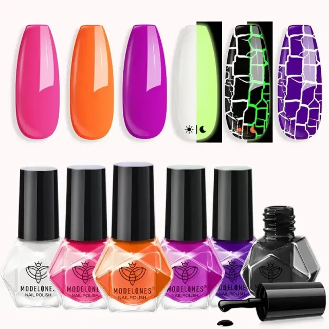 modelones Shattered Mask nagellacksset 6 färger halloween glow
