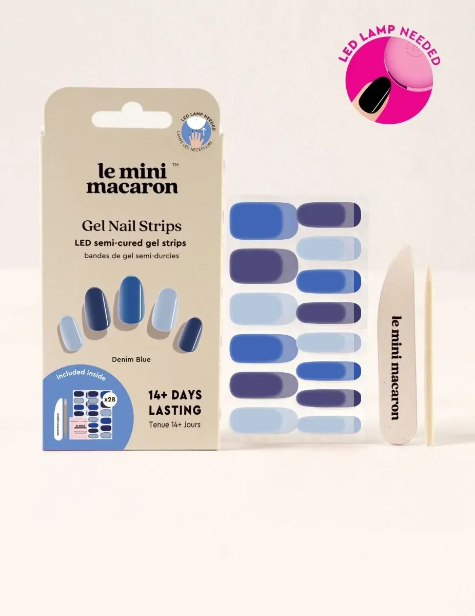 Le Mini Macaron Gel Nail Strips nagelfolie Denim Blue blå