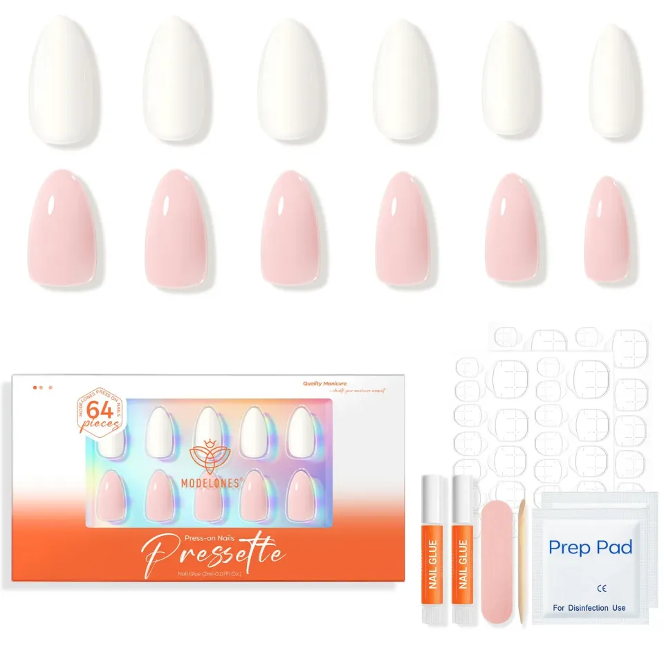 modelones Dual Glow lösnaglar rosa vit cream