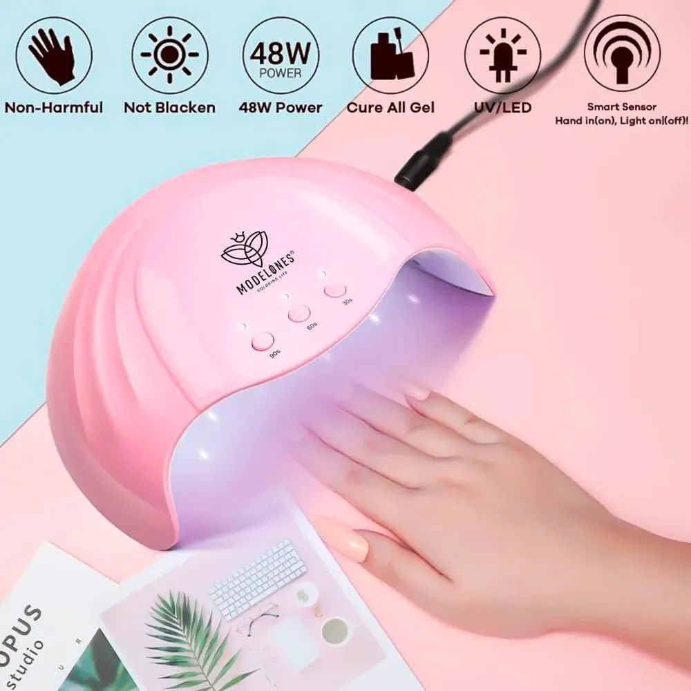 Modelones 48W UV/LED nagellampa gel 45s/60s timer