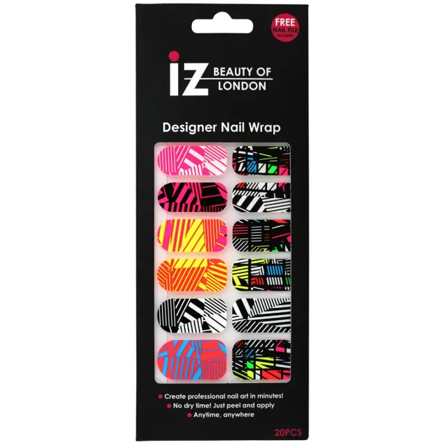 Iz Beauty Neon & Black nagelwraps randiga