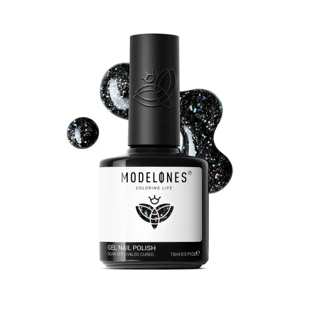Modelones Inspire Gel Radiance gellack 15 ml svart glitter