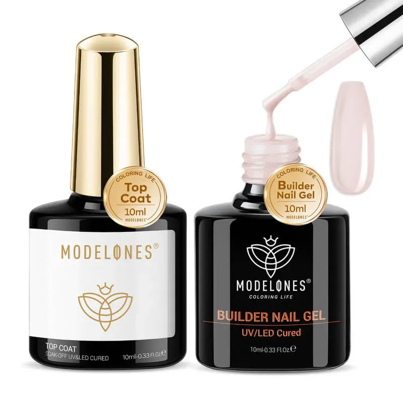 Modelones Builder Gel Nude Pink nagelgel set top coat 2x10ml