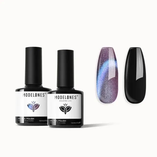 modelones Midnight Magic gellackduo 2-pack cat eye svart