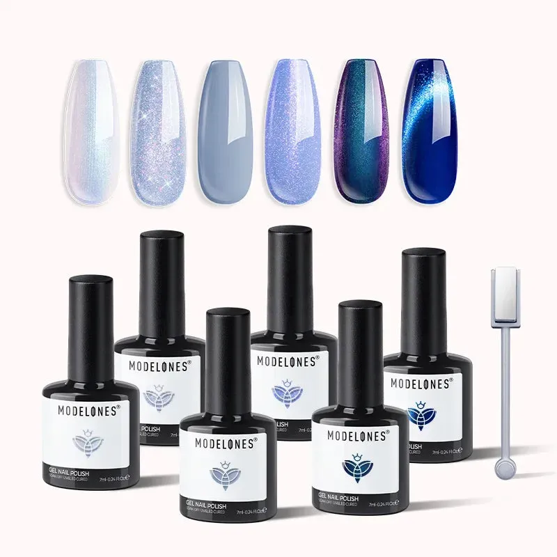 Modelones Blue Lagoon gellack 6 färger blå shimmer