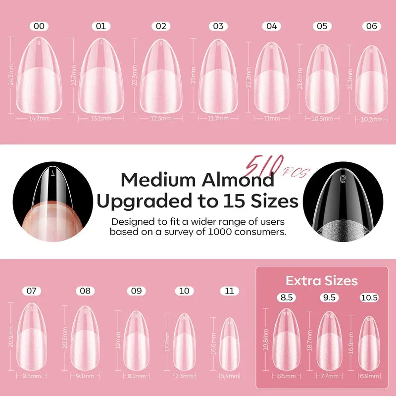 Modelones Medium Almond nageltippar kit 510-pack halvmatt