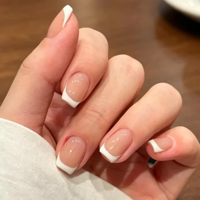 modelones French Tip lösnaglar kort fyrkantig 42-pack
