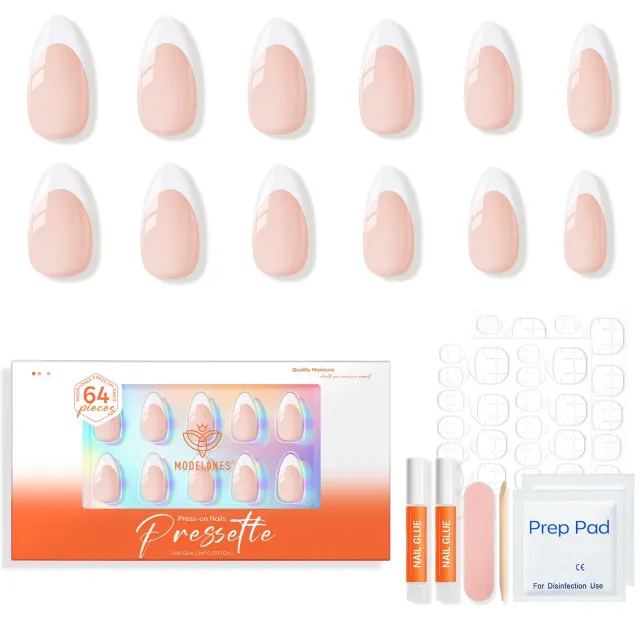 modelones Blush French lösnaglar rosa cat eye