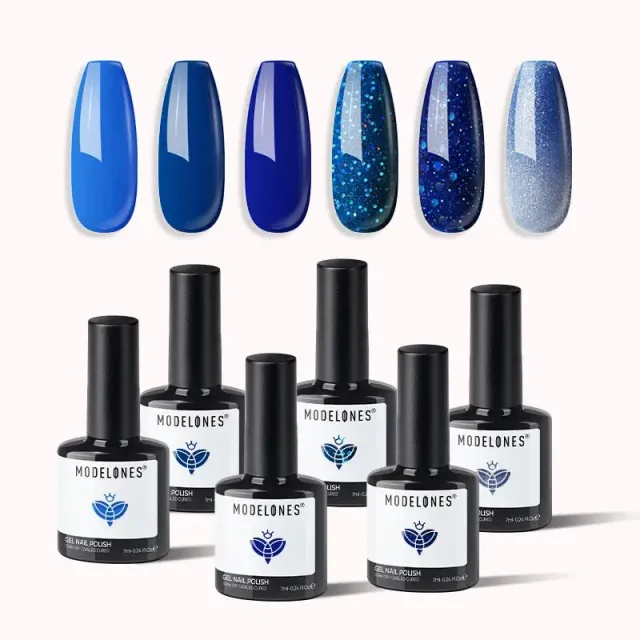 Modelones Sapphire gellack 6-pack blå glitter