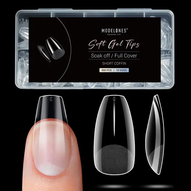 Modelones Short Coffin nageltippar 500-pack halvmatta
