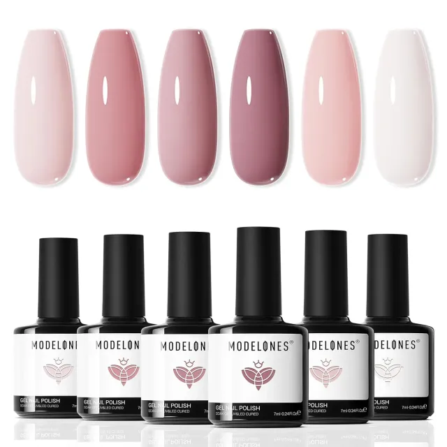 modelones nude gellack set neutral rosa mjölkvit 6-pack