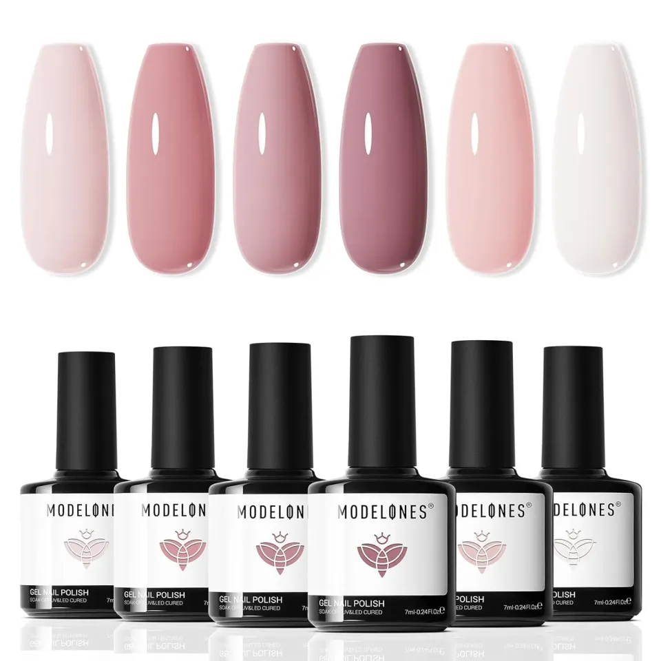 modelones nude gellack set neutral rosa mjölkvit 6-pack