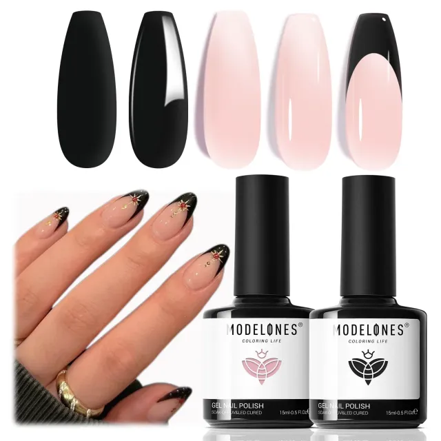 Modelones French Tip gellack 2x15ml svart milky pink