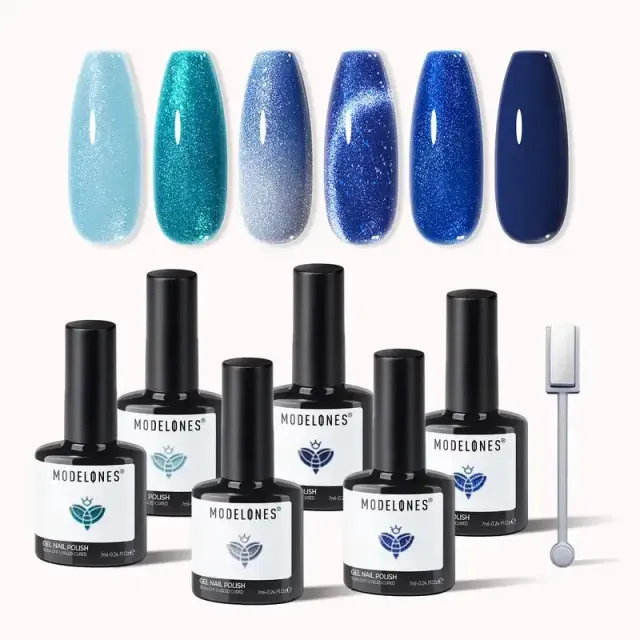 modelones Sapphires Skies gellackset blå cat eye 6 färger