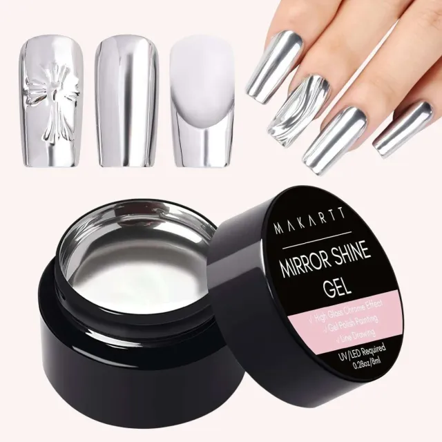 Makartt Mirror Metallic Gel nagellack Silver spegeleffekt
