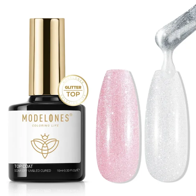 Modelones Aurora Glitter top coat 10 ml vit aurora