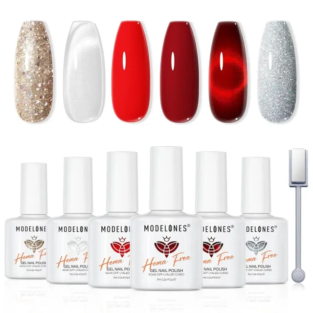 Modelones Christmas gellack 6-pack röd glitter