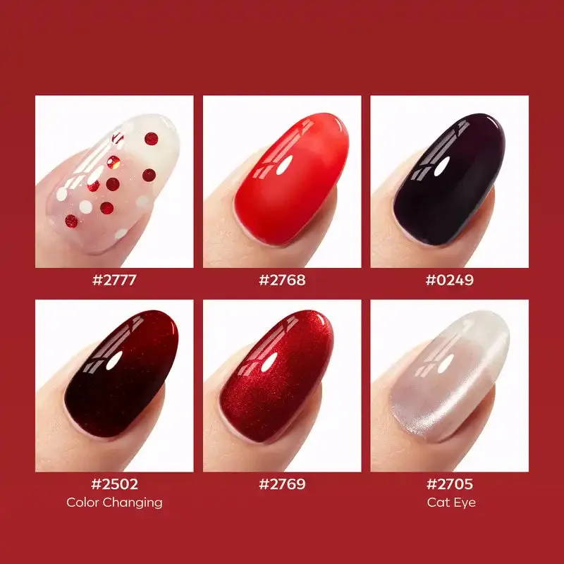 modelones Candy Cane Lane gellack 6-pack röd cat eye