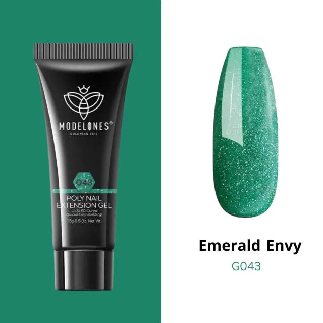 Modelones Emerald Envy polygel 15g grön glitter