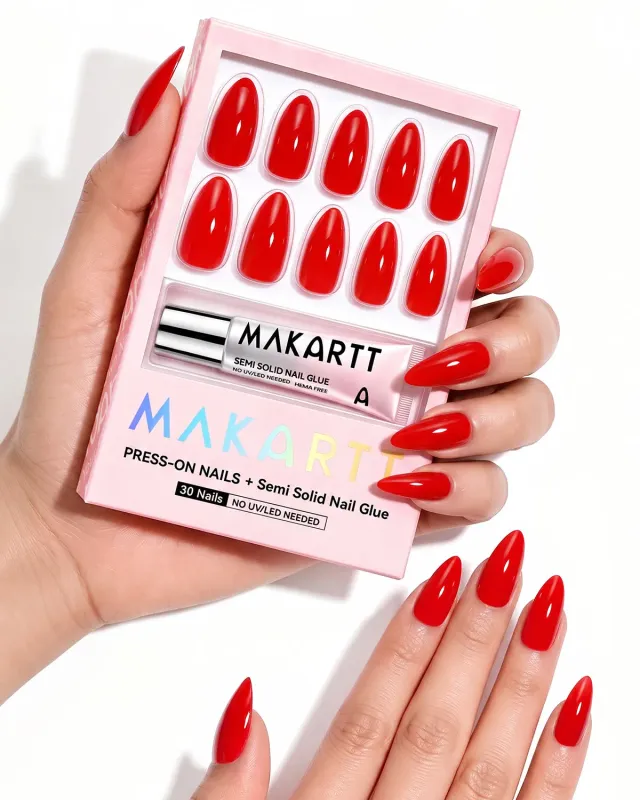 Makartt High Gloss Press On Nails Set lösnaglar Candy Apple