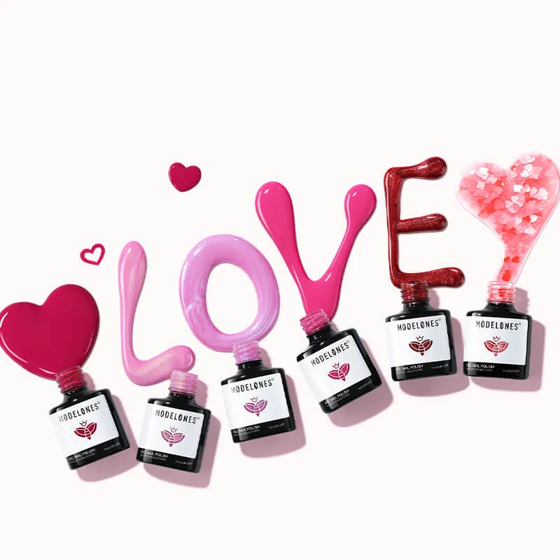 Modelones Fall in Love gellackset 6 färger glitter rosa