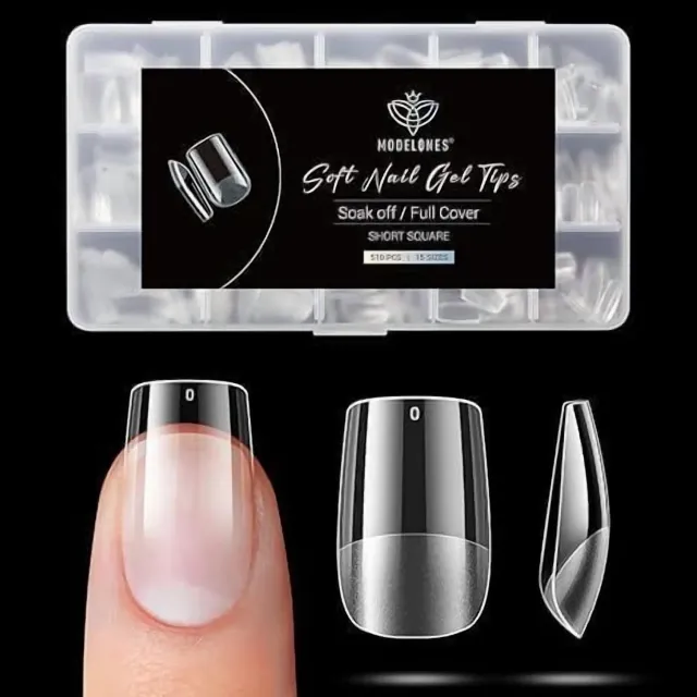Modelones Short Square nageltippar klar 510-pack
