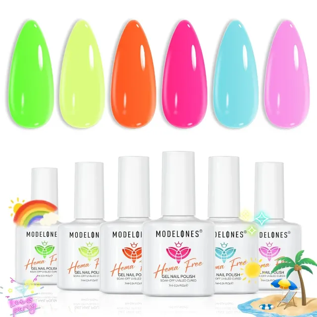 Modelones Neon gellack set 6 färger HEMA-fri