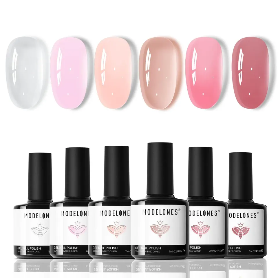 Modelones Jelly Gel gellackset 6-pack vit nude rosa transparent
