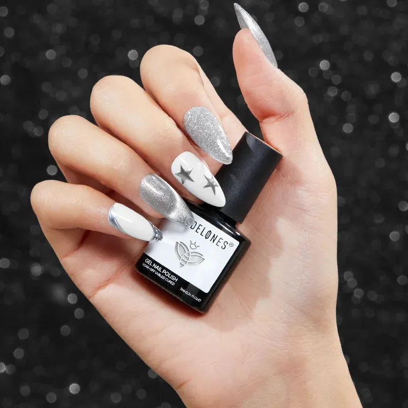Modelones Midnight Stardust gellack 6-pack grå glitter