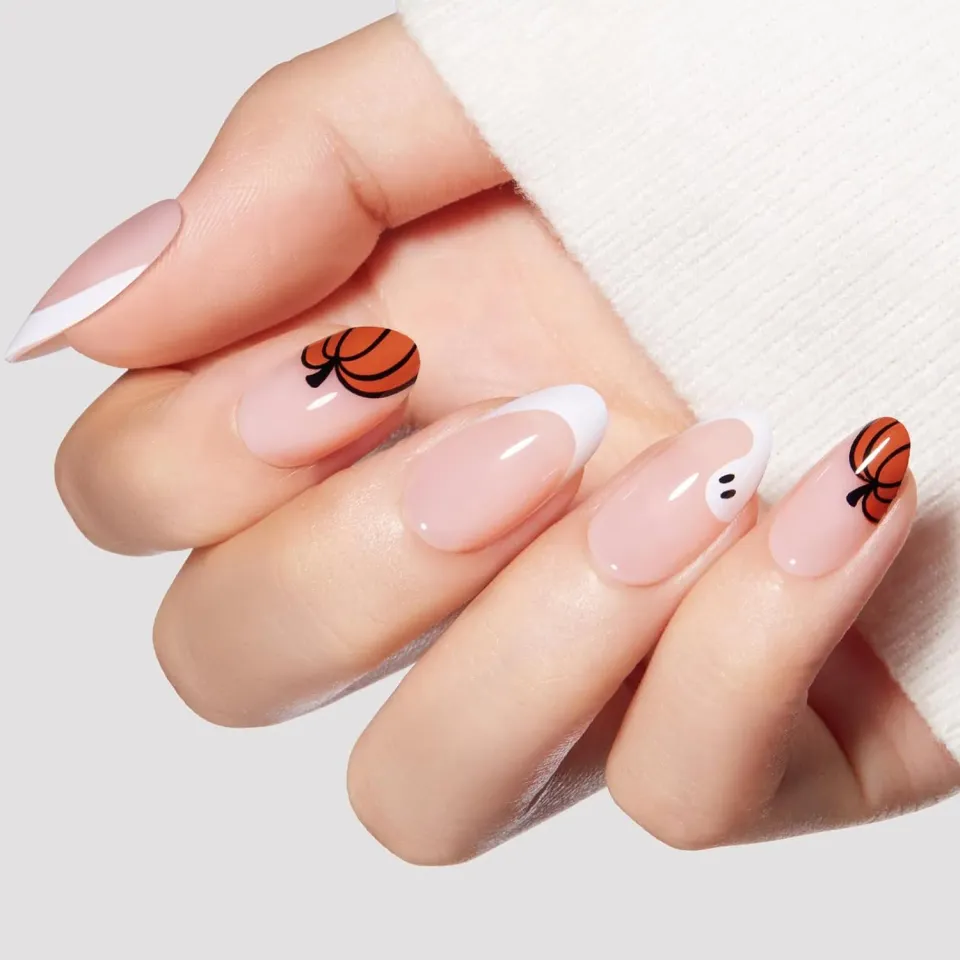 Modelones Halloween French lösnaglar almond short