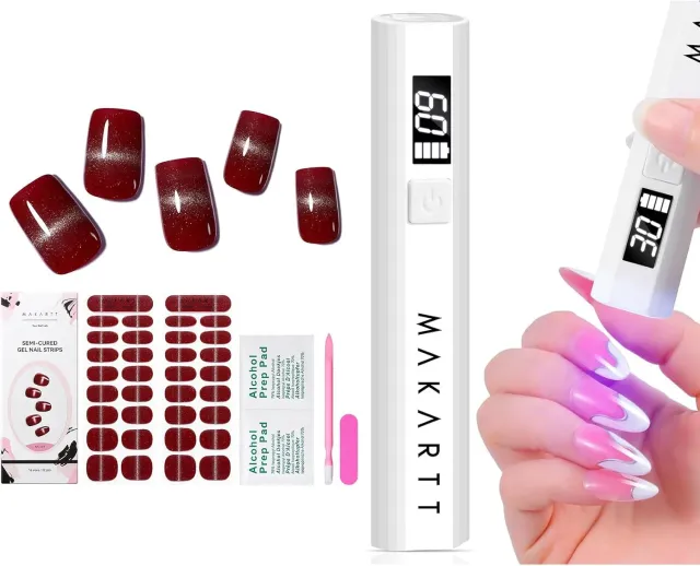 Makartt Red Cat Eye gel strips kit med UV-lampa
