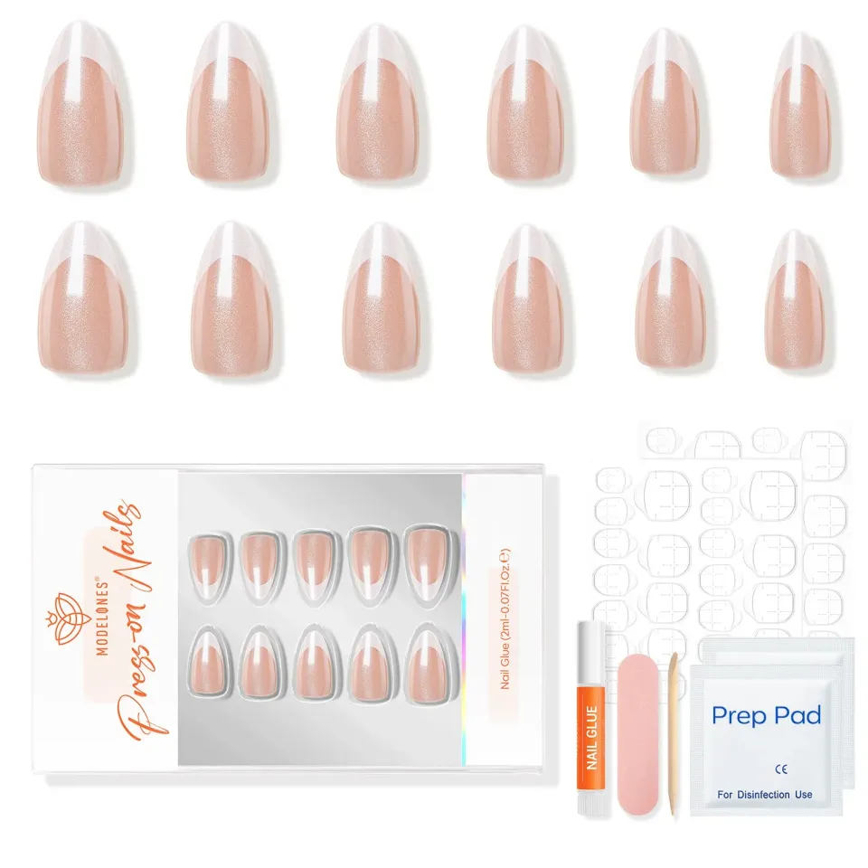 Modelones Glazed French lösnaglar rosa vit glans