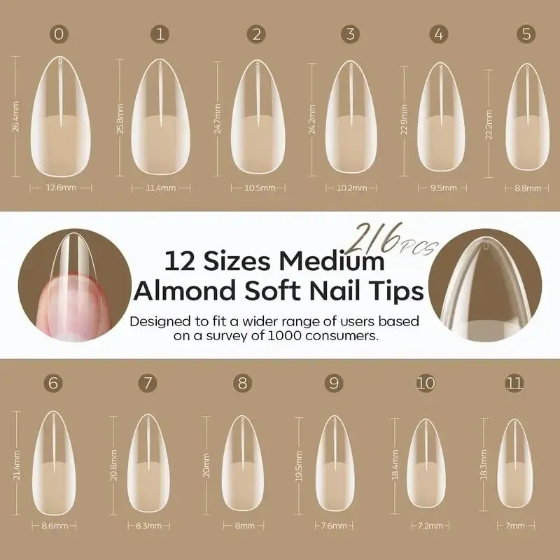 Modelones Semi-Frosted Medium Almond lösnaglar 216-pack halvmatt