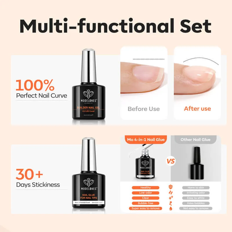 Modelones 4-in-1 Nagellim & Builder Gel Set 2x10 ml starkt