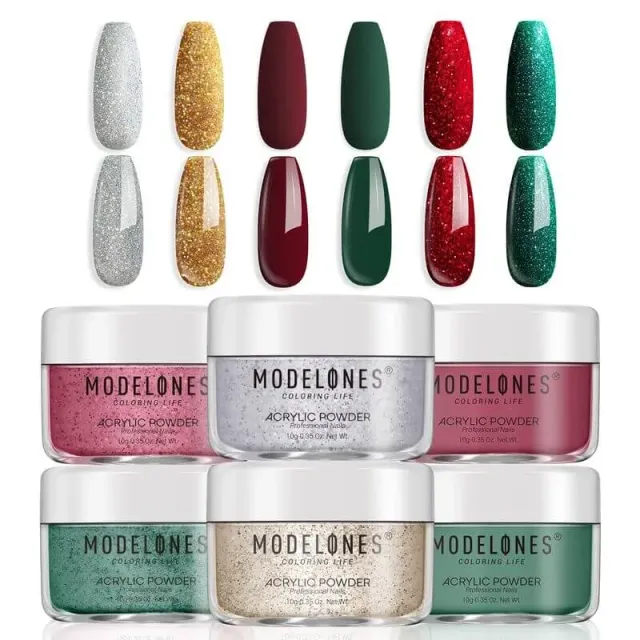 Modelones Lucky Clover akrylpulver 6-pack glitter