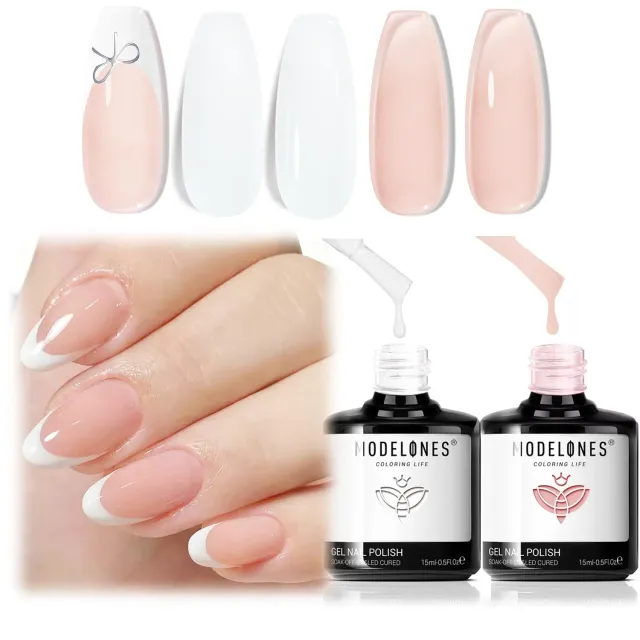 Modelones French Tip gellackset vit nude 2x15 ml