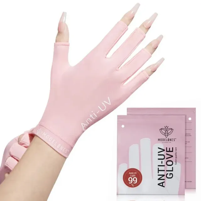 modelones Anti-UV light Nail Glove uv-handske rosa UPF99+