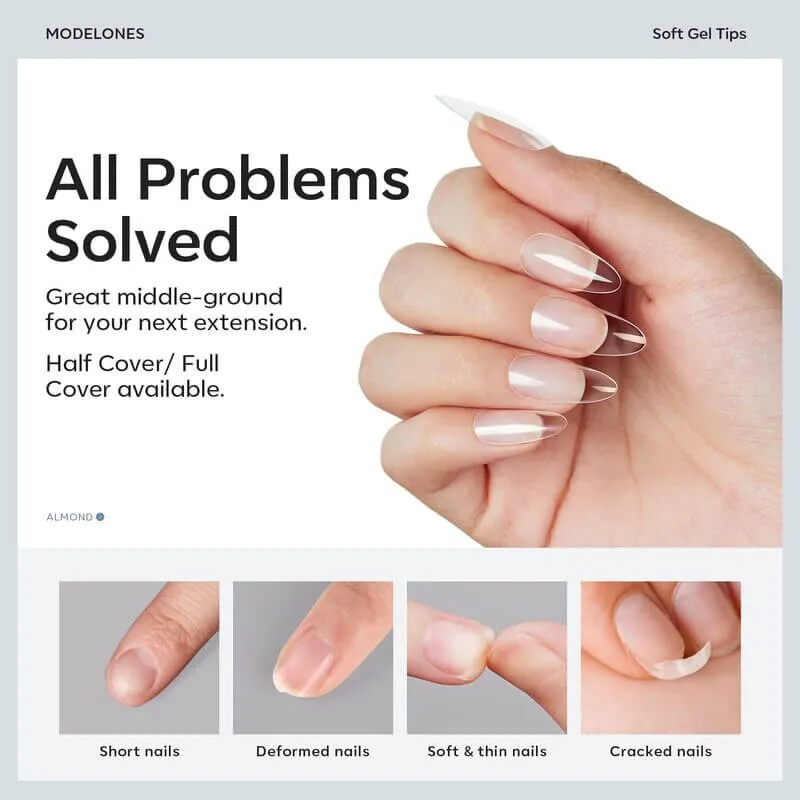 modelones Full Cover nageltippar medium almond clear