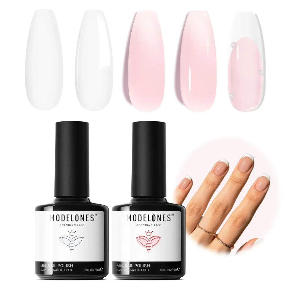 modelones French Tip gellack vit jelly rosa 2x15 ml