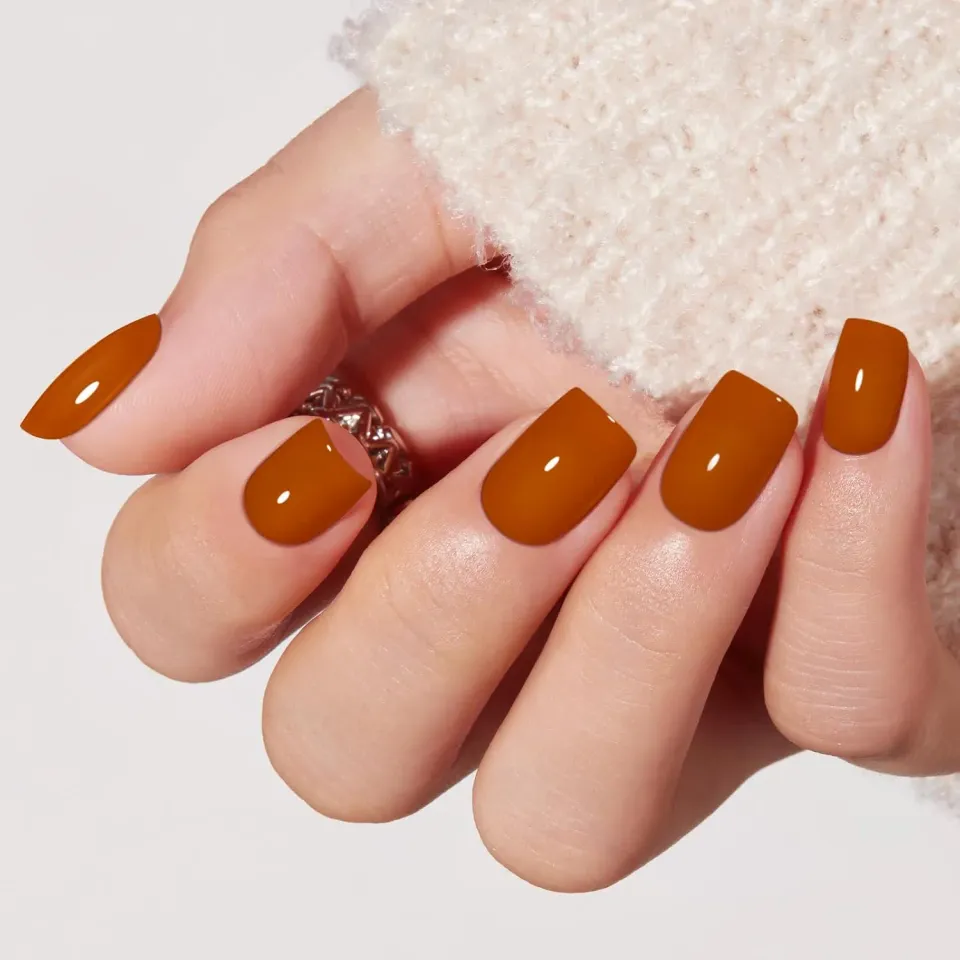 Modelones Press on nails mörkorange square 32st