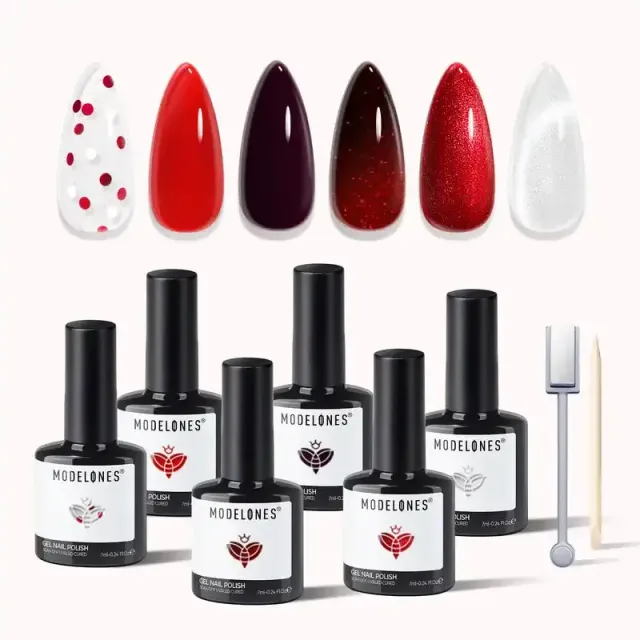 modelones Candy Cane Lane gellack 6-pack röd cat eye
