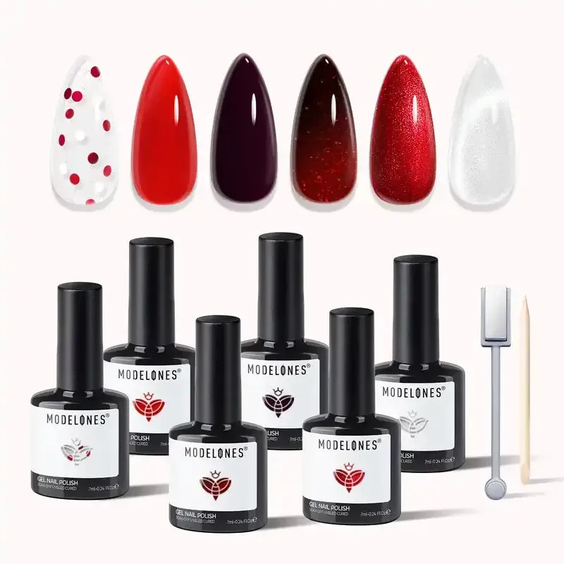 modelones Candy Cane Lane gellack 6-pack röd cat eye